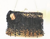 15% COUPON SALE, handmade handbag, clutch, boho, purse, Victorian, gothic, gypsy, leopard print, velvet, black, gold
