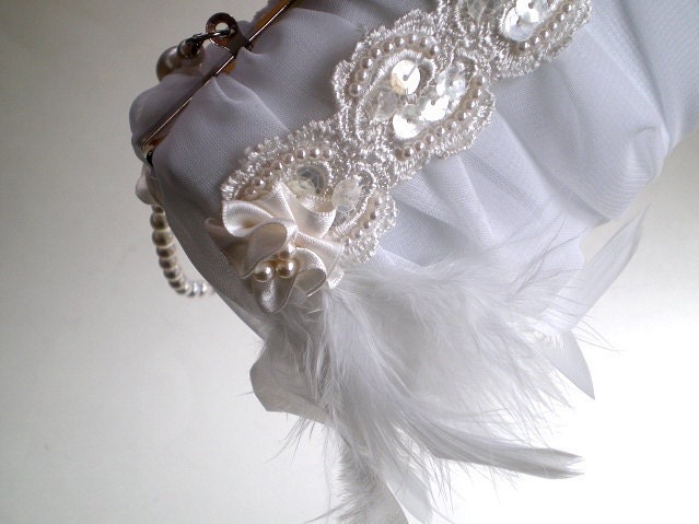 15% coupon SALE, Luxury, couture, bridal clutch, purse, clutch, ivory, white purse, crystals, feathers, chiffon, beaded strap