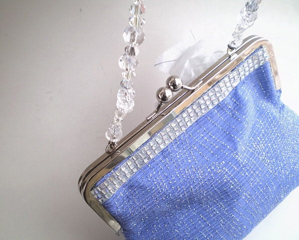 15% COUPON SALE, bridal clutch, purse, icy, blue, formal, couture, something blue, winter wedding, feathers, beaded strap