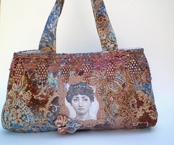 15% COUPON SALE, Purse, Art to Wear, nouveau, altered couture, shoulder bag, dusty pink, pastel blue, beige, hand dyed lace
