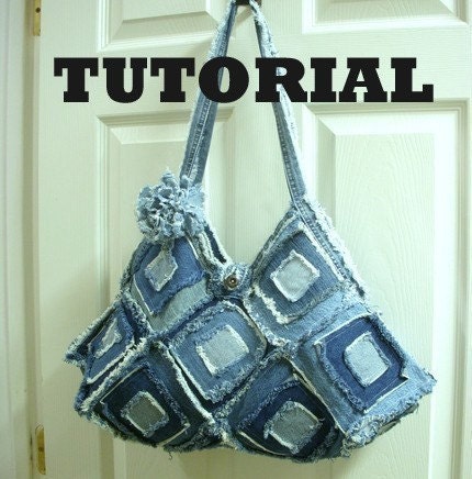 Large Square Recycled Blue Jean Denim Purse