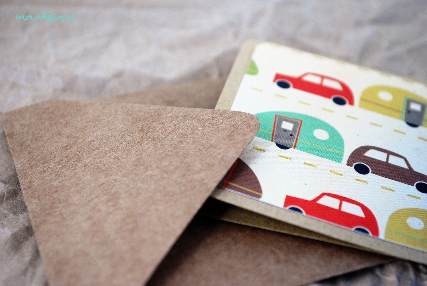 Blank Mini Card Set of 10 Cards, Camp Trailer Design on Beach wih Natural Kraft Envelopes, Handmade Paper Goods by mad4plaid on Etsy