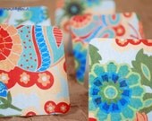 Blank Mini Card Set of 6 Cute Floral with Bright Aqua Envelopes, Handmade Paper Goods by mad4plaid on Etsy