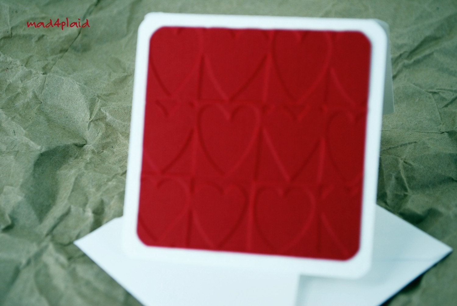 Blank Mini Card Set of 10, Embossed Heart Block Design, Bright White Envelopes, Handmade Paper Goods by mad4plaid on Etsy