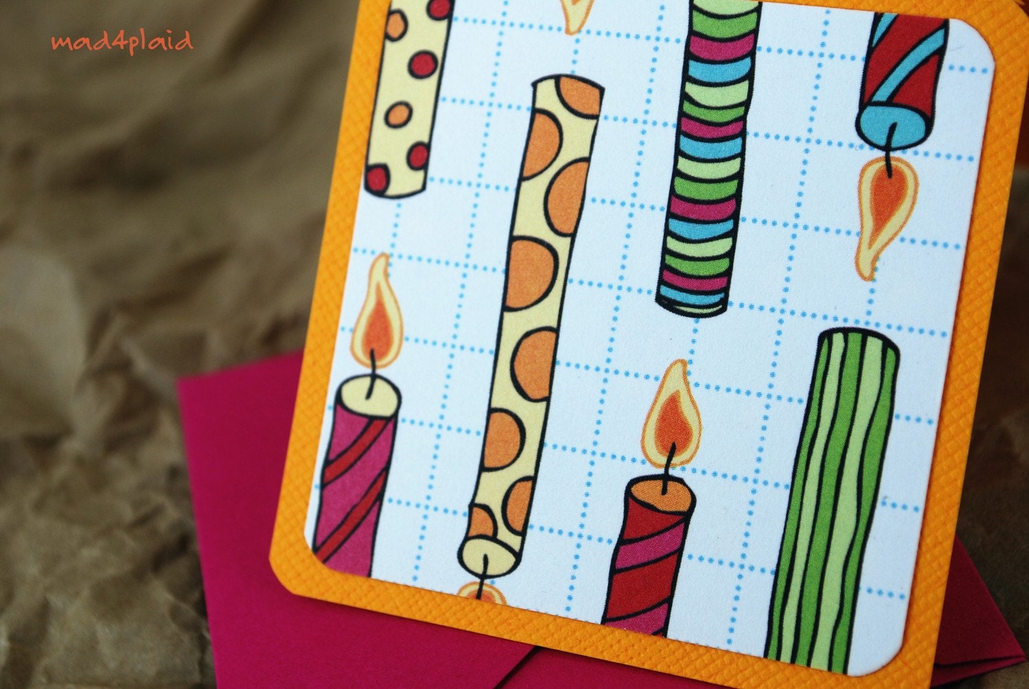 Blank Mini Card Set of 10, Firecracker Design on Bright Yellowy Orange, Bright Pink Envelopes, Handmade Paper Goods by mad4plaid on Etsy