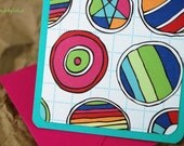 Blank Mini Card Set of 10, Contemporary Design on Bright Teal with Bright Pink Envelopes, Handmade Paper Goods by mad4plaid on Etsy