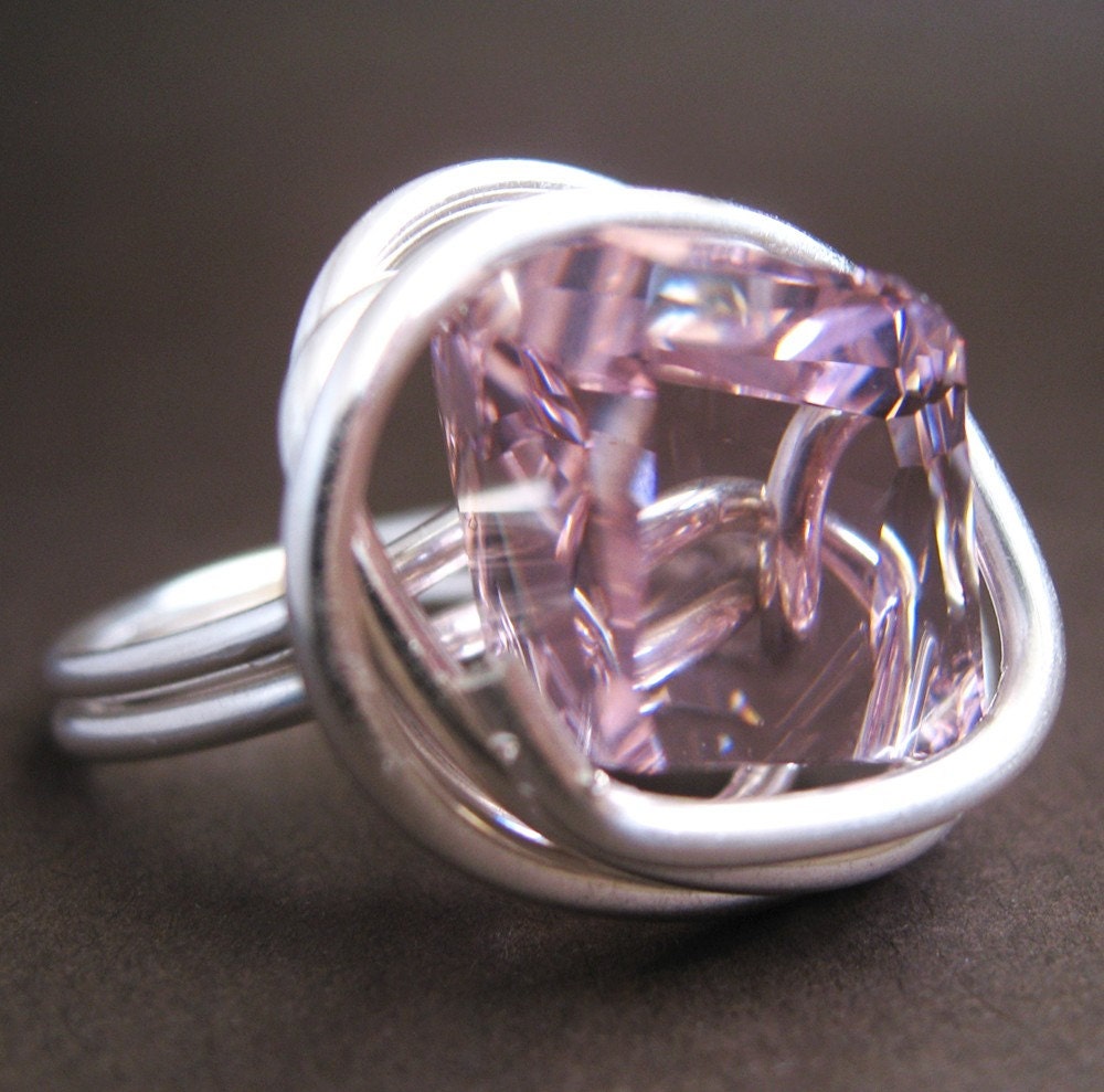 Kasey Cocktail Ring - Swarovski crystal, fine silver wire