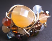 Allythia Ring - carnelians, Swarovski crystals, glass, gold filled wire