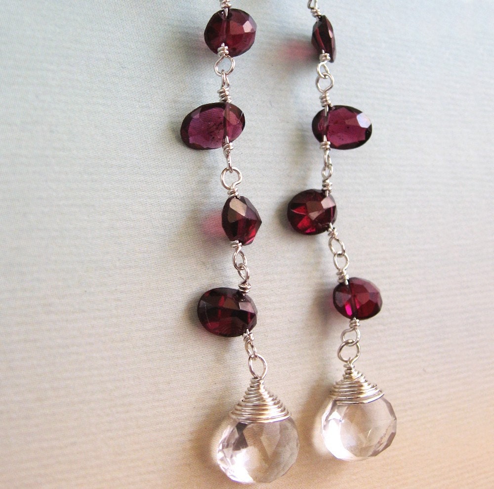 Cerise Earrings - garnet, white topaz, sterling silver