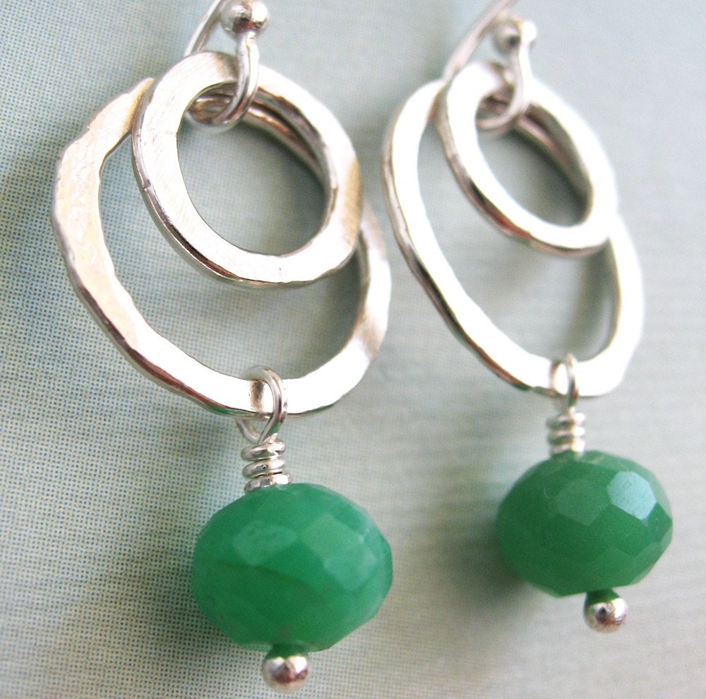 Evie Earrings - chrysophrase rondelles, sterling silver