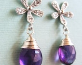 Farrah Earrings - amethyst, sterling silver, tarnish resistant silver plated hypoallergenic ear posts
