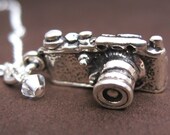 Annie Necklace - sterling silver camera charm, sterling silver chain, Swarovski crystals, glass