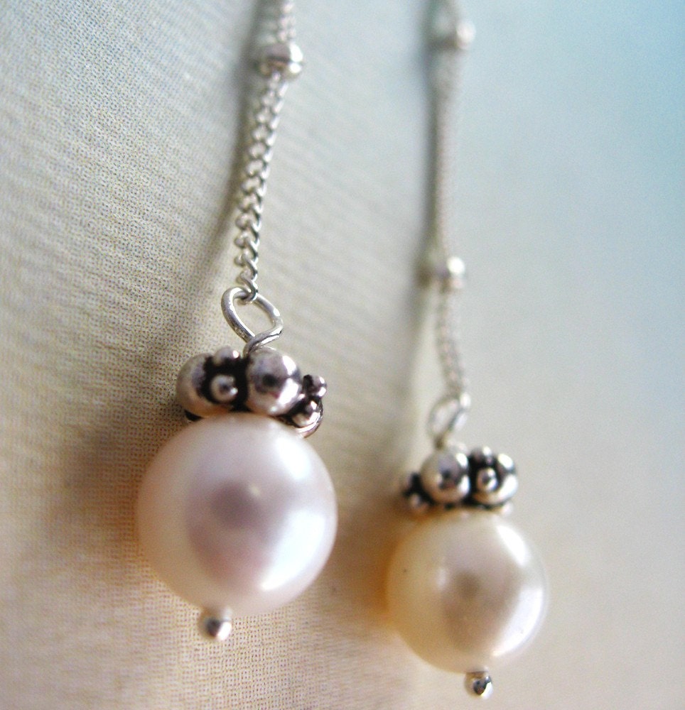 Pearl Earrings - freshwater pearl, Thai silver, Swarovski crystal, sterling silver