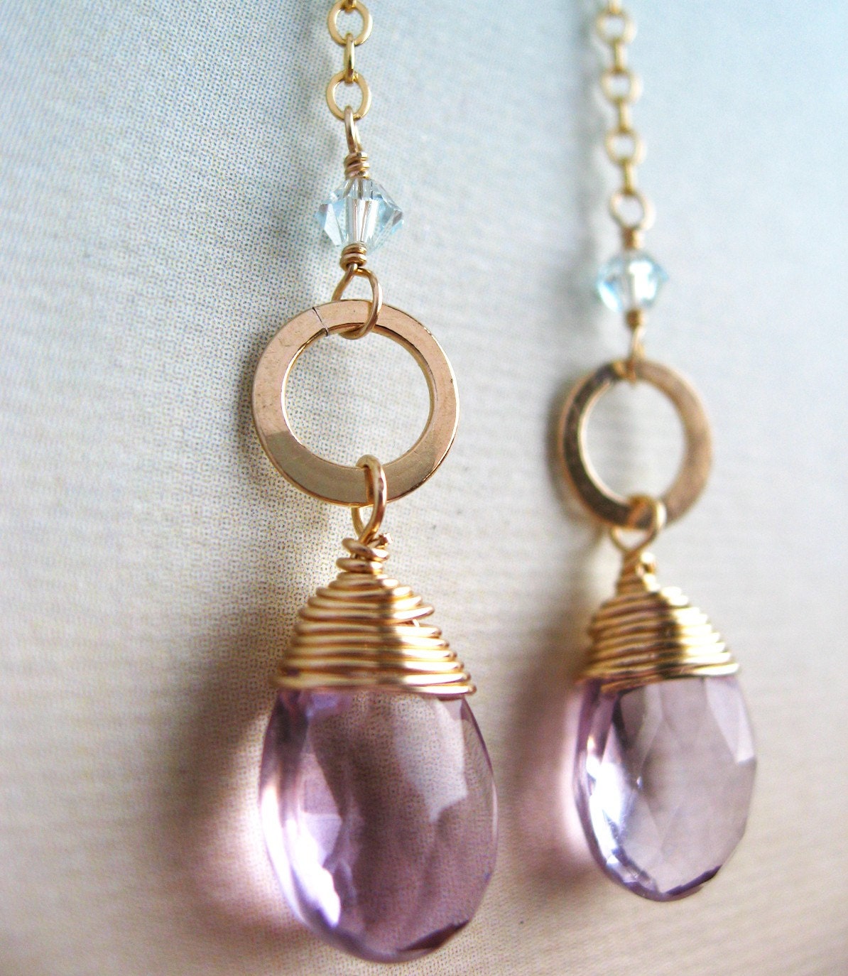 Eva Earrings - pink amethyst, Swarovski crystals, gold filled