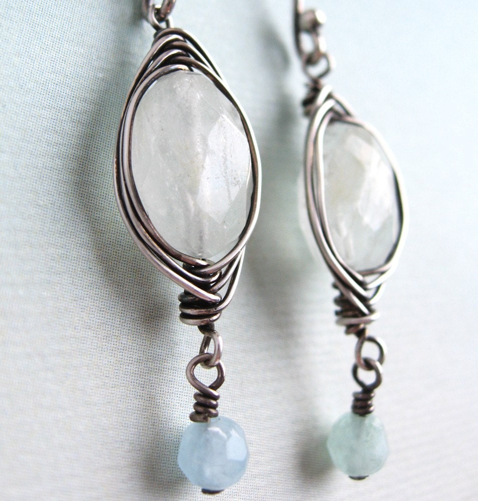 Skye Earrings - aquamarine, chalcedony, oxidized sterling silver