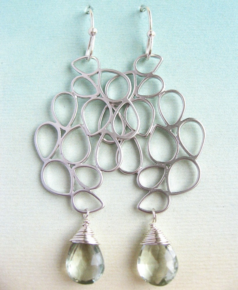 Raina Earrings - green amethyst, silver plated component, sterling silver