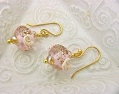 Pink Earrings with Seashell, Rose Earrings, Gift under 20