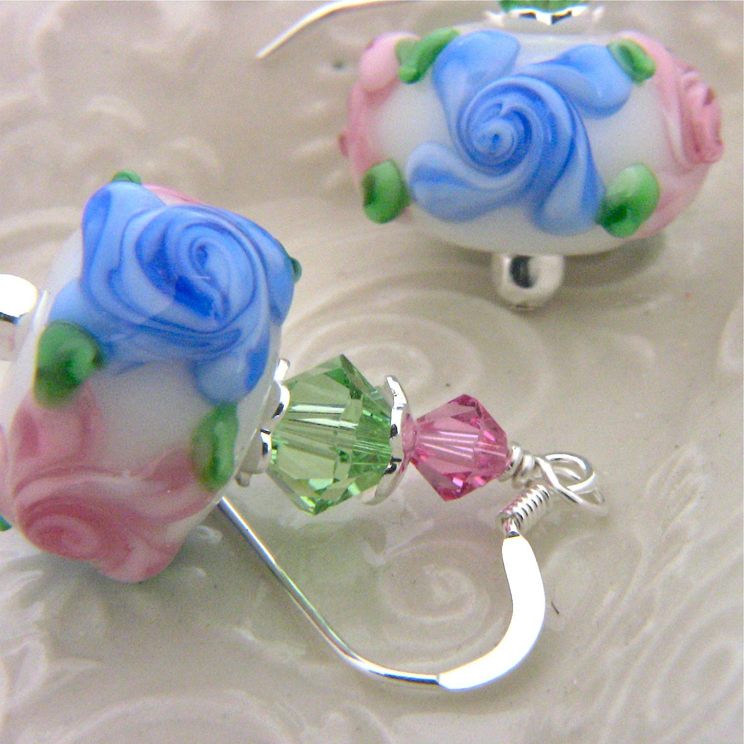 Pink Floral Earrings Handmade Artisan Beads -Gift under 20
