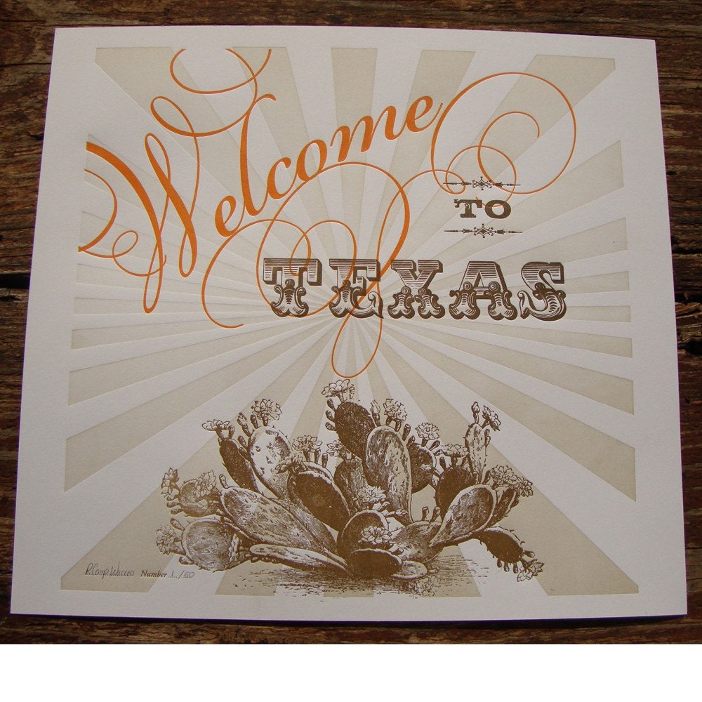 Letterpress Welcome to Texas limited edition print