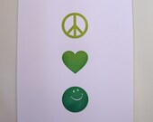 Letterpress - peace, love and happiness
