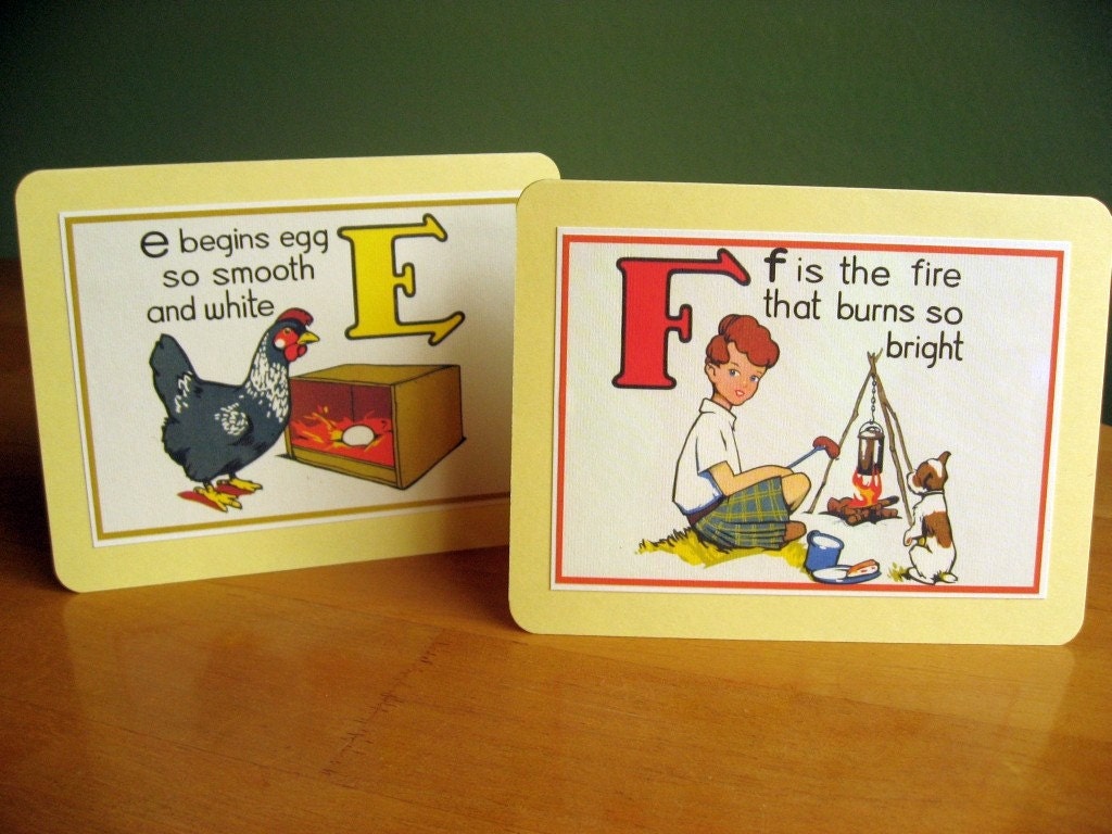 SALE Alphabet poem, 2 vintage-style paper cards