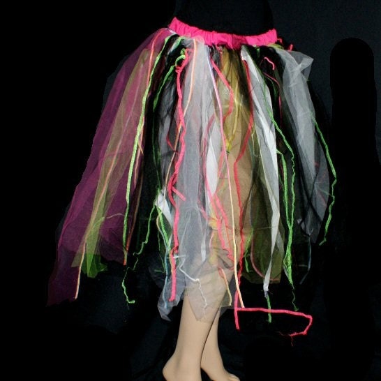 Neon Pink Green UV Ragged Gypsy Dance Skirt adult small MTCoffinz -- ready to ship