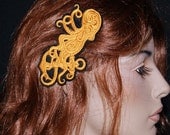 Brass SteamPunk Octopus Embroidered Hair Clip MTCoffinz