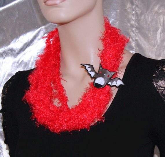 Baby Vampire Bat Red Fringe Wrap Scarf Embroidery MTCoffinz --- ready to ship