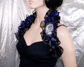 Purple Black Skull Cameo Embroidered Organza Shoulder Wrap --- ready to ship - MTCoffinz