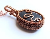 Copper Squiggle on Dark Stone - Netted Pendant Necklace