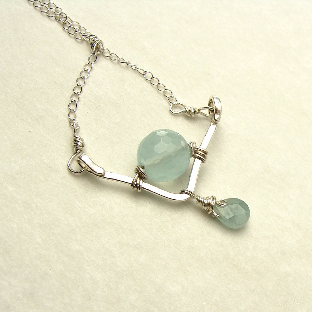 V Drop Sterling Pale Aqua Quartz and Aquamarine Necklace