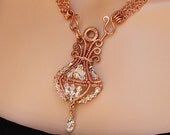 True Chandelier - Copper, Crystal, Crocheted, Wrapped Pendant Necklace