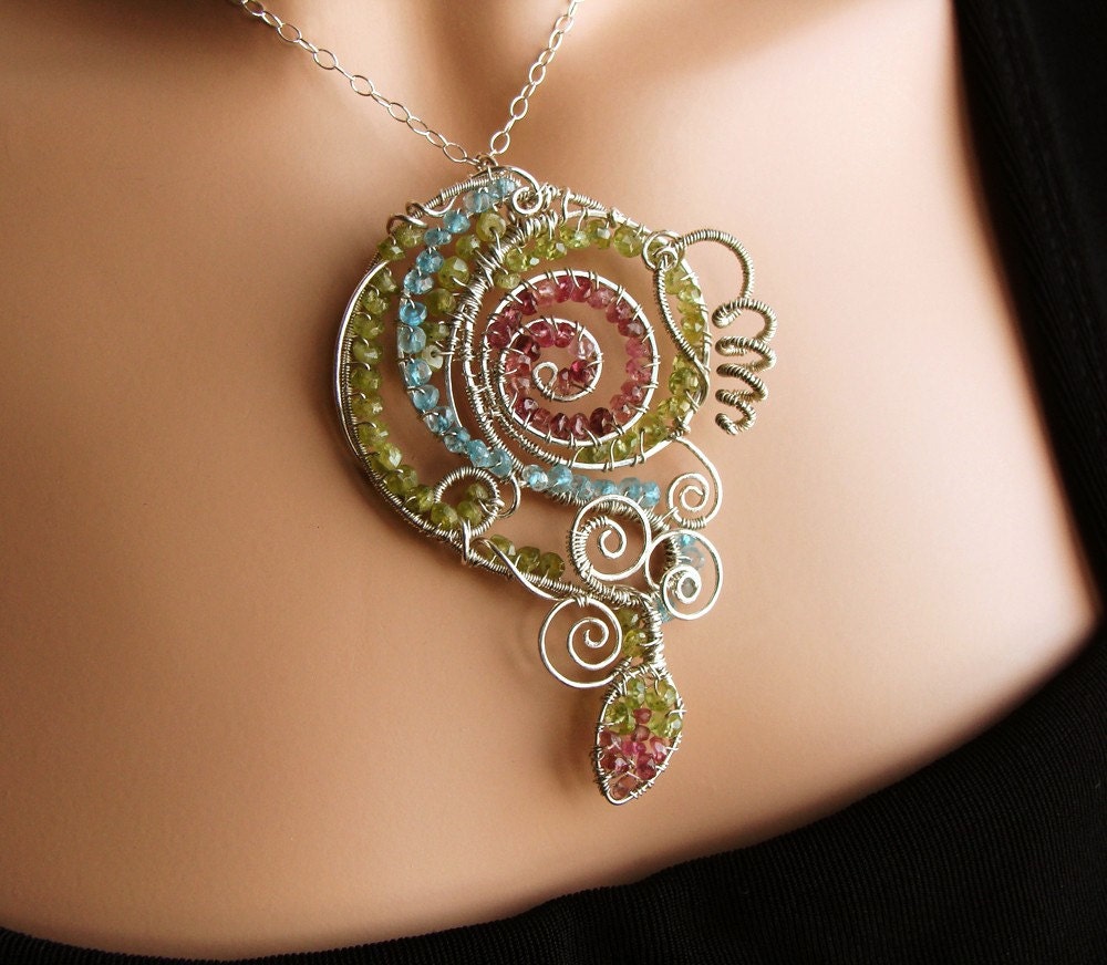 Blooming Vine Sterling and Gemstone Necklace