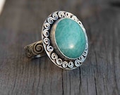 Size 8 Sterling Silver Amazonite Cocktail Ring