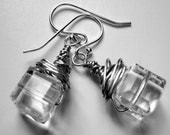 Ice Cube earrings  faceted crystals wrapped in silver