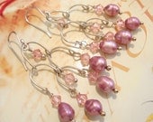 Victorian Style Pink Crystal and Pearl Sterling Chandelier Earrings