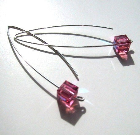 Cotton Candy Pink crystal cube sterling silver earrings