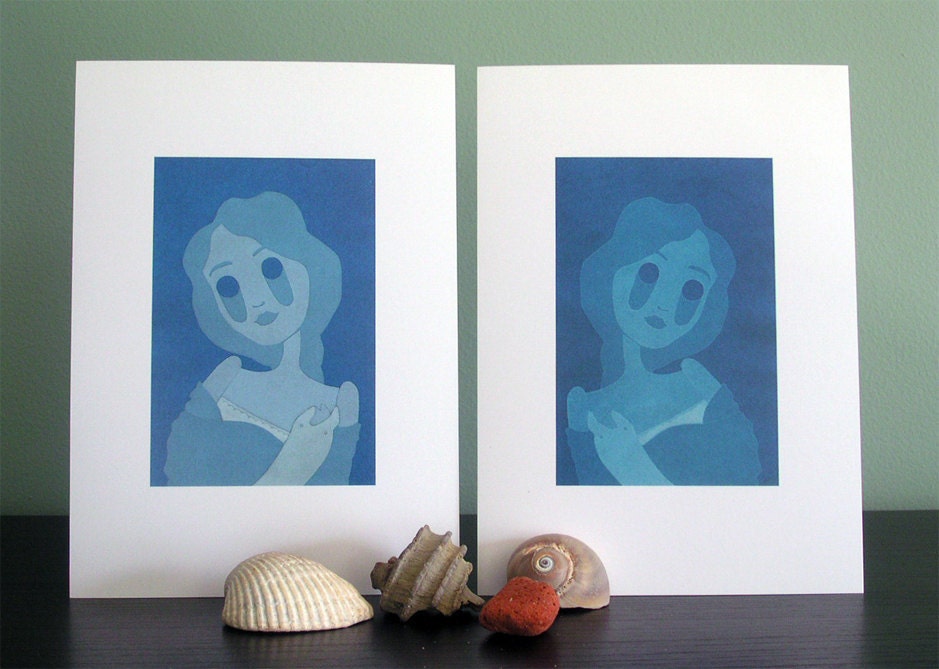 Ghostly 1 Set- High-Quality 5x7 Giclee Prints of Original Cyanotype and Vellum Papercut