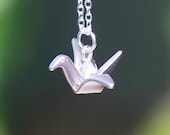 Origami Crane Crystal Necklace ( white gold )