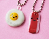 Kawaii Happy Bacon and Egg BFF Necklace (Set of 2)