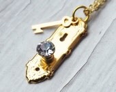 Alice in Wonderland Golden Doorknob and Key Necklace