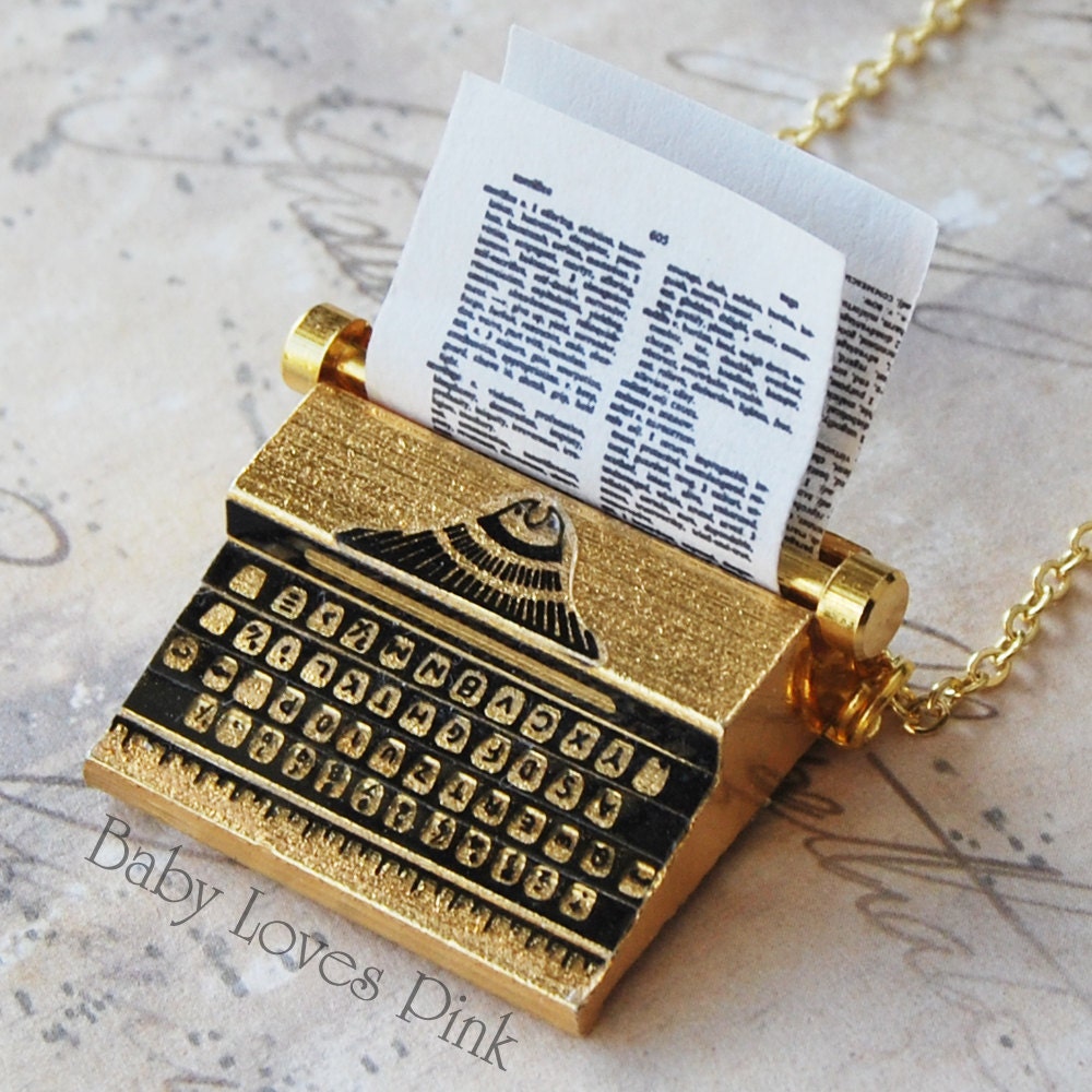 Typewriter Necklace - Gold plated Brass Miniature  Vintage Type Writer
