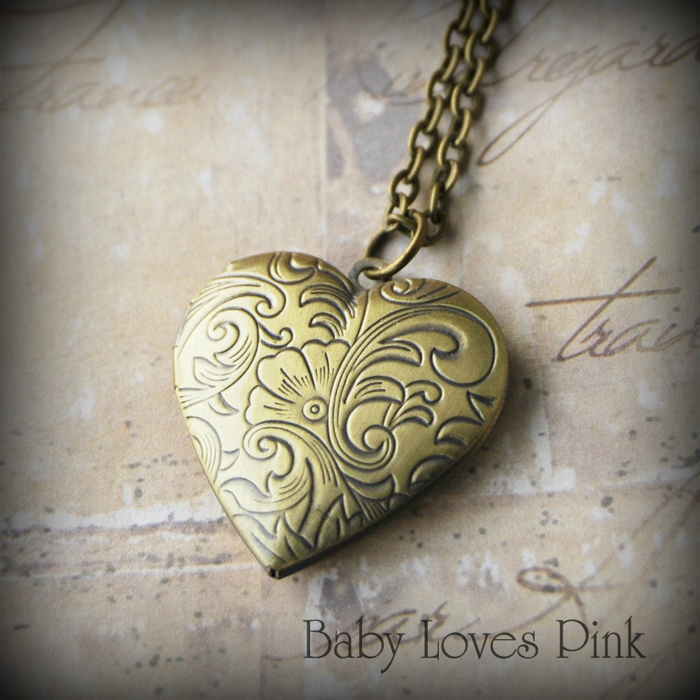 Heart Locket Necklace -  Romantic bronze keepsake