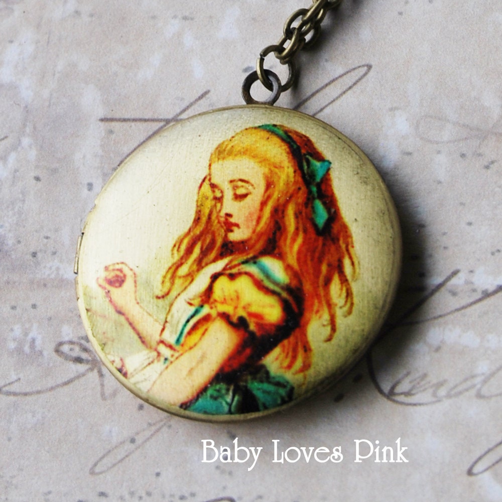 Alice in Wonderland 'Drink Me' Locket Necklace - Brass Photo Locket Pendant