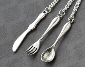 Spoon, Fork, Knife Best Friend Necklace -  Set of 3 BFF Cutlery Utencil Necklaces