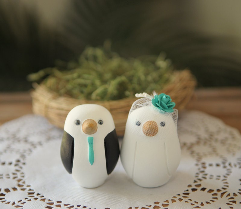Custom Wedding Cake Topper - Small Hand Painted Love Birds with Nest