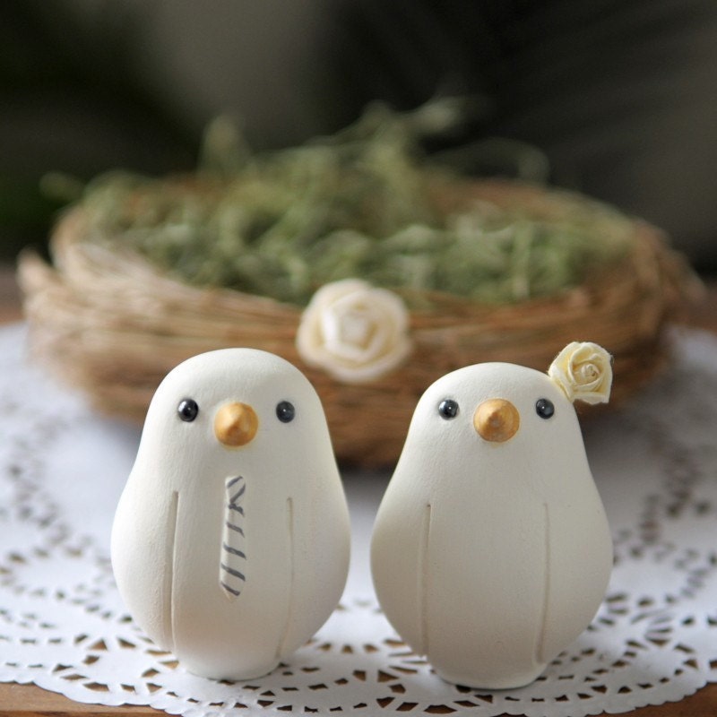 Custom Wedding Cake Topper - Small Hand Painted Love Birds with Nest