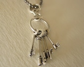 skeleton key necklace NANO KEYS TINIEST solid sterling  silver keys with long gunmetal brass ball chain