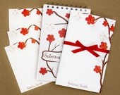 Stationery Set with Notepad, Cards and Journal - Red and White Flower Design