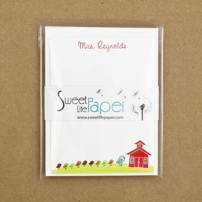 Teacher Stationary Set - Mrs. Bird Teacher School House Stationery Set
